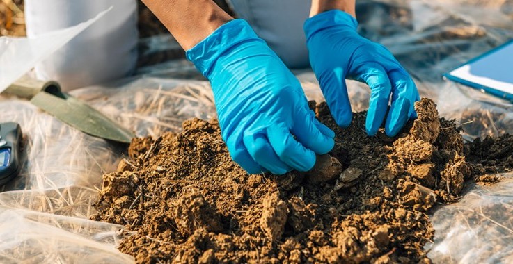 Image of an engineer sampling soil